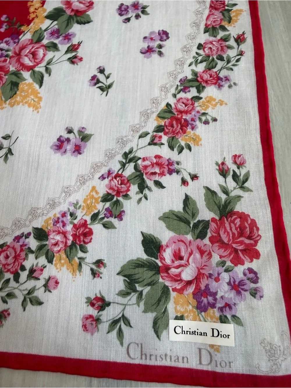 Christian Dior floral square cotton scarf bandana bag accessory handkerchief